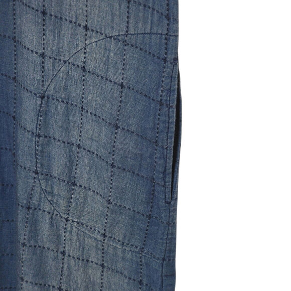 Cloth & Stone Quilted Chambray Blue Midi Dress Boho Chic Raw Hem Relaxed Fit XS - Picture 8 of 16